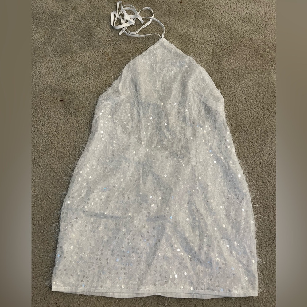 White Sequin Halter Dress